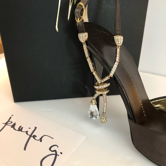 Giuseppe Zanotti Jeweled Ankle Strap Satin Heel. - Picture 2 of 7